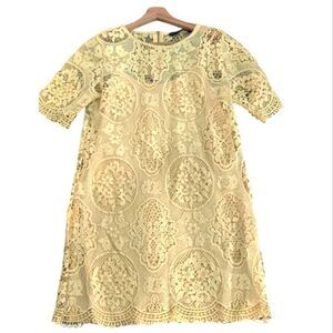 Zara Pale Yellow Lace Mini Dress Size M